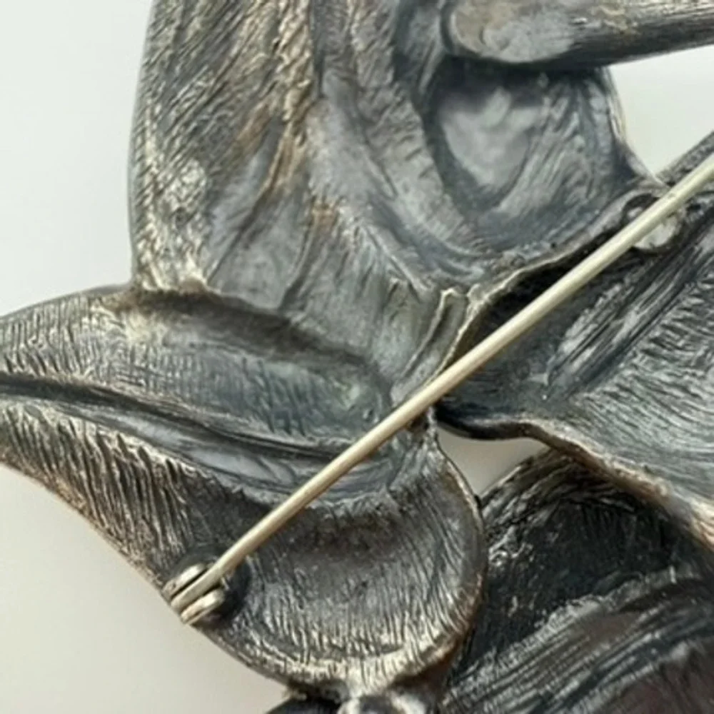 Tortolani Vintage Leaf Brooch Silver Tone Large Botanical Textured Design